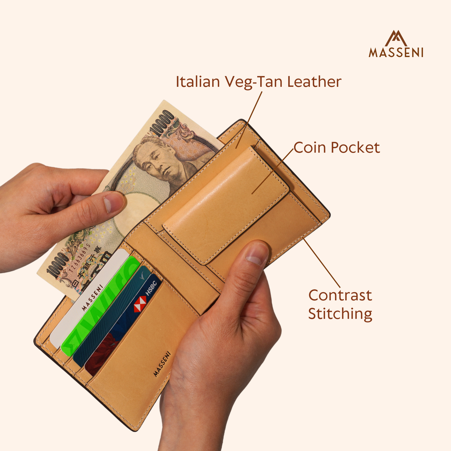 Italian Leather Bi-Fold Wallet with Coin Pocket